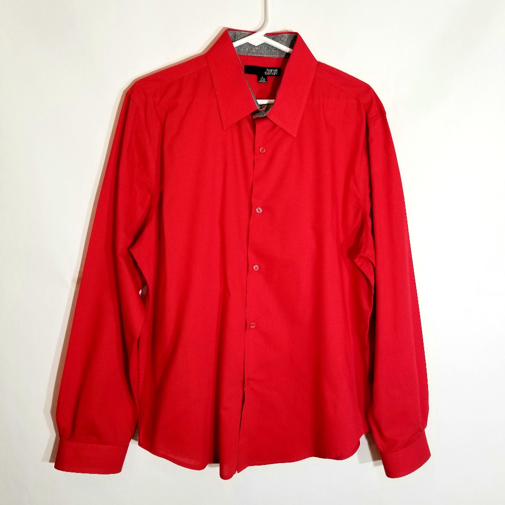Harve Benard Shirt Mens 16-16.5 34-35 Large Red Long Sleeve Button Up